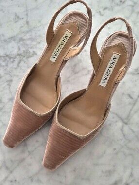 Aquazzura Dusty Rose Velvet Slingback Pumps With Box